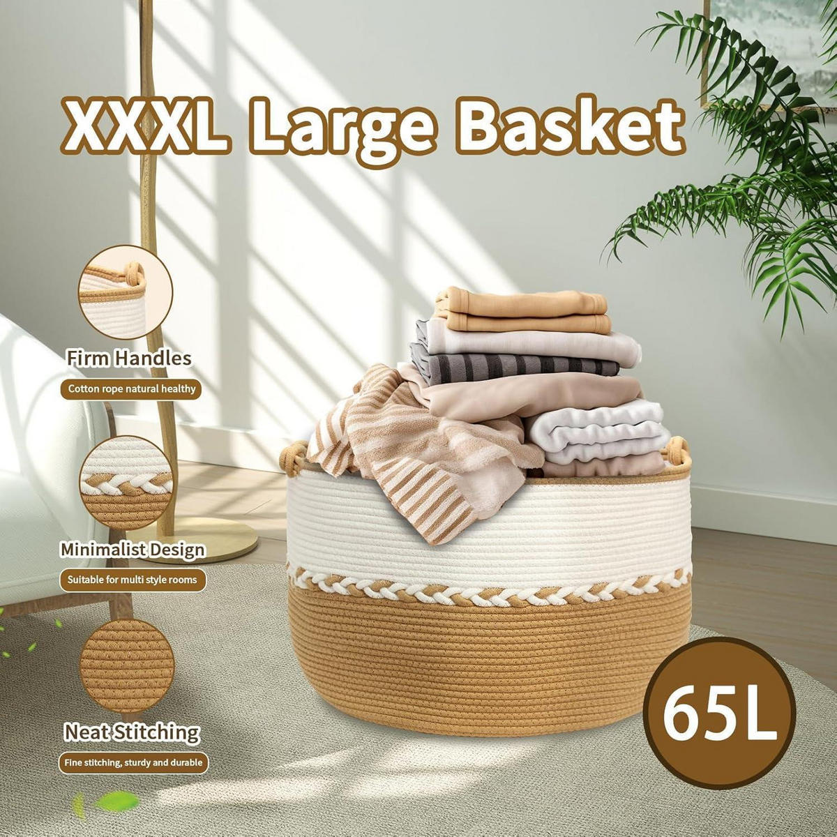 WÄSCHEKORB Baumwolle XXL geflochten faltbar 50x50x33 cm Gelb&Weiß - Multicolor, Textil (50/33/50cm)
