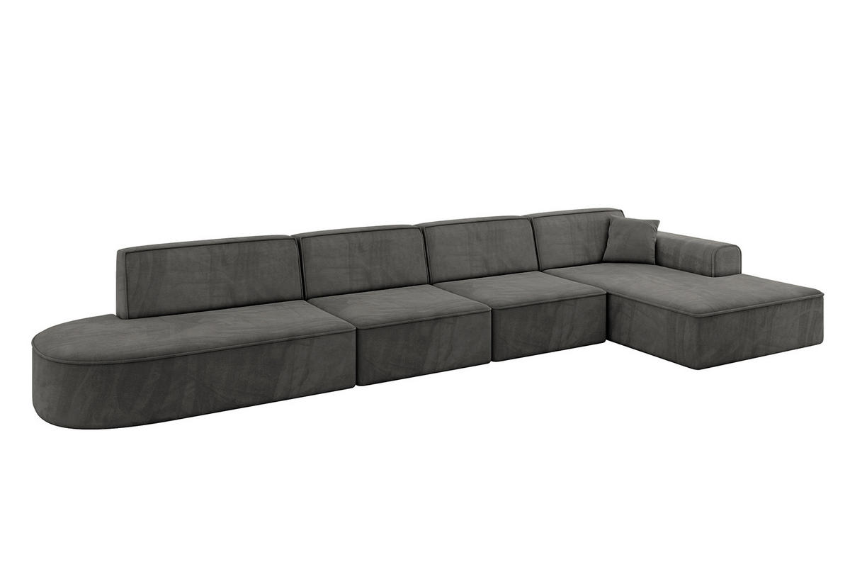 ECKSOFA Ottomane Rechts IREA-L3-v3 - 413x171x79 cm Ecru - Anthrazit, Holzwerkstoff/Textil (171/413cm) - ALTDECOR
