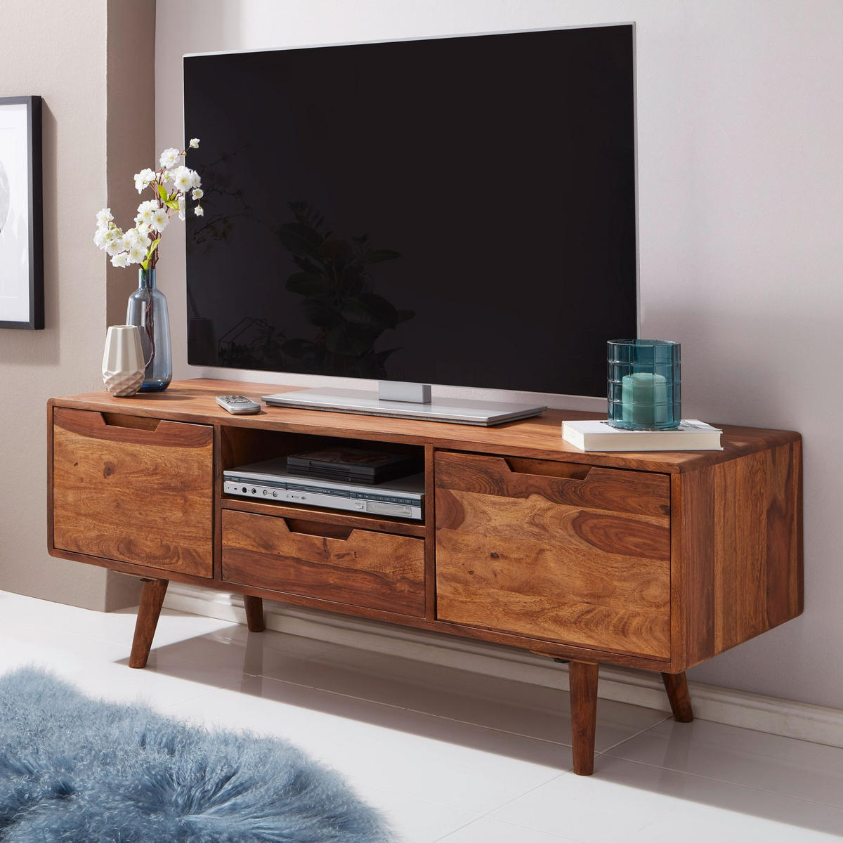 LOWBOARD Massivholz Landhausstil mit Stauraum Handgefertigt - Braun, Holz (135/51/45cm) - KADIMA DESIGN