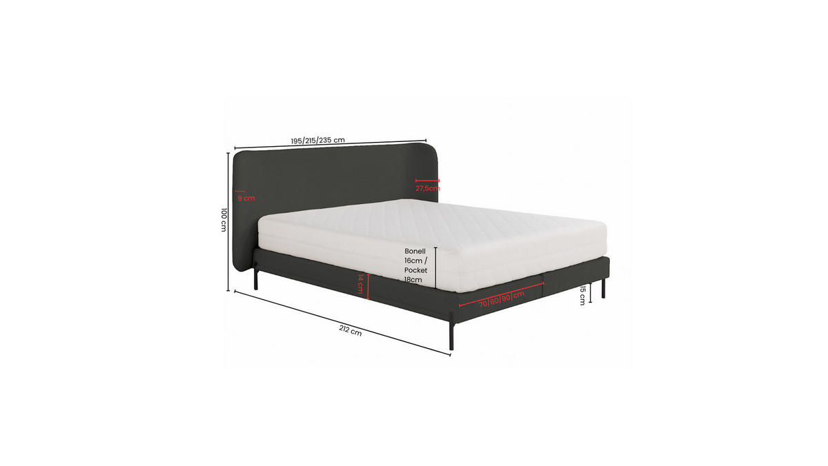 POLSTERBETT mit Matratze SIERRA, Braun, 180x200 cm - Braun, Textil (180/200cm) - KS Home Concept