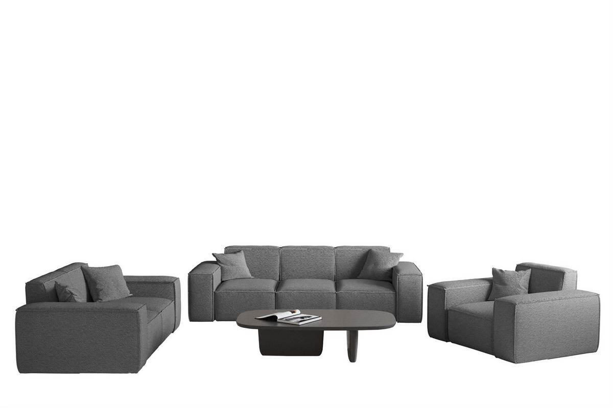 SOFASET Celes Premium 3-2-1 In Ascot - Graphitfarben, Holzwerkstoff/Textil (225/73/88cm) - Fun Möbel