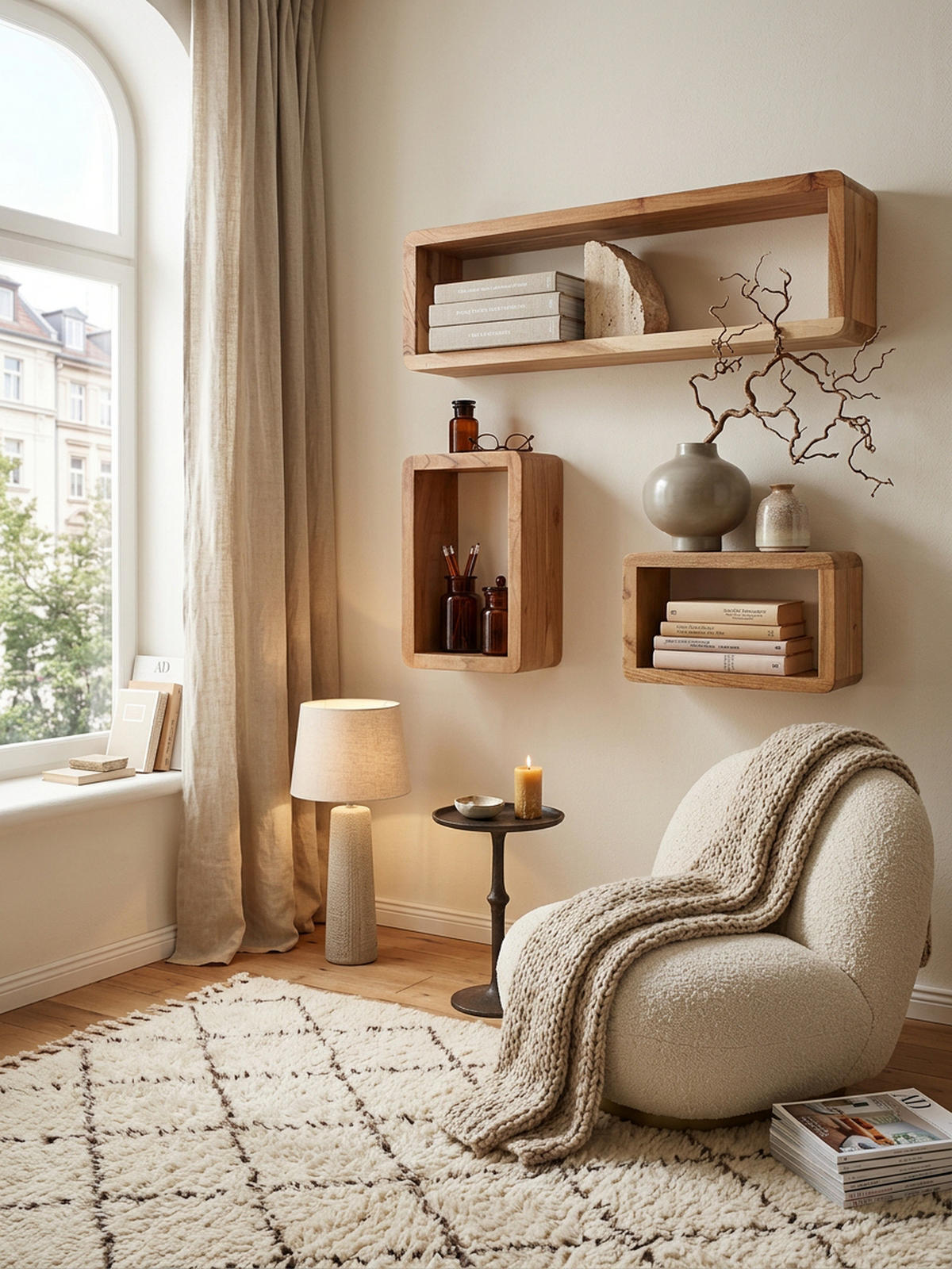 WANDREGAL Set TEKO CUBES Massivholz Abgerundete Ecken, Beige 80x15x20 cm - Beige, Holz (80/20/15cm) - KADIMA DESIGN