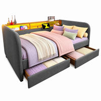 POLSTERBETT 140/190 mit LED, USB-C und USB, 2 Schubladen sowie Stauraum-Kopfteil mit Leinenbezug in Grau - Grau, Holzwerkstoff/Textil (140/190cm) - EVRYAE