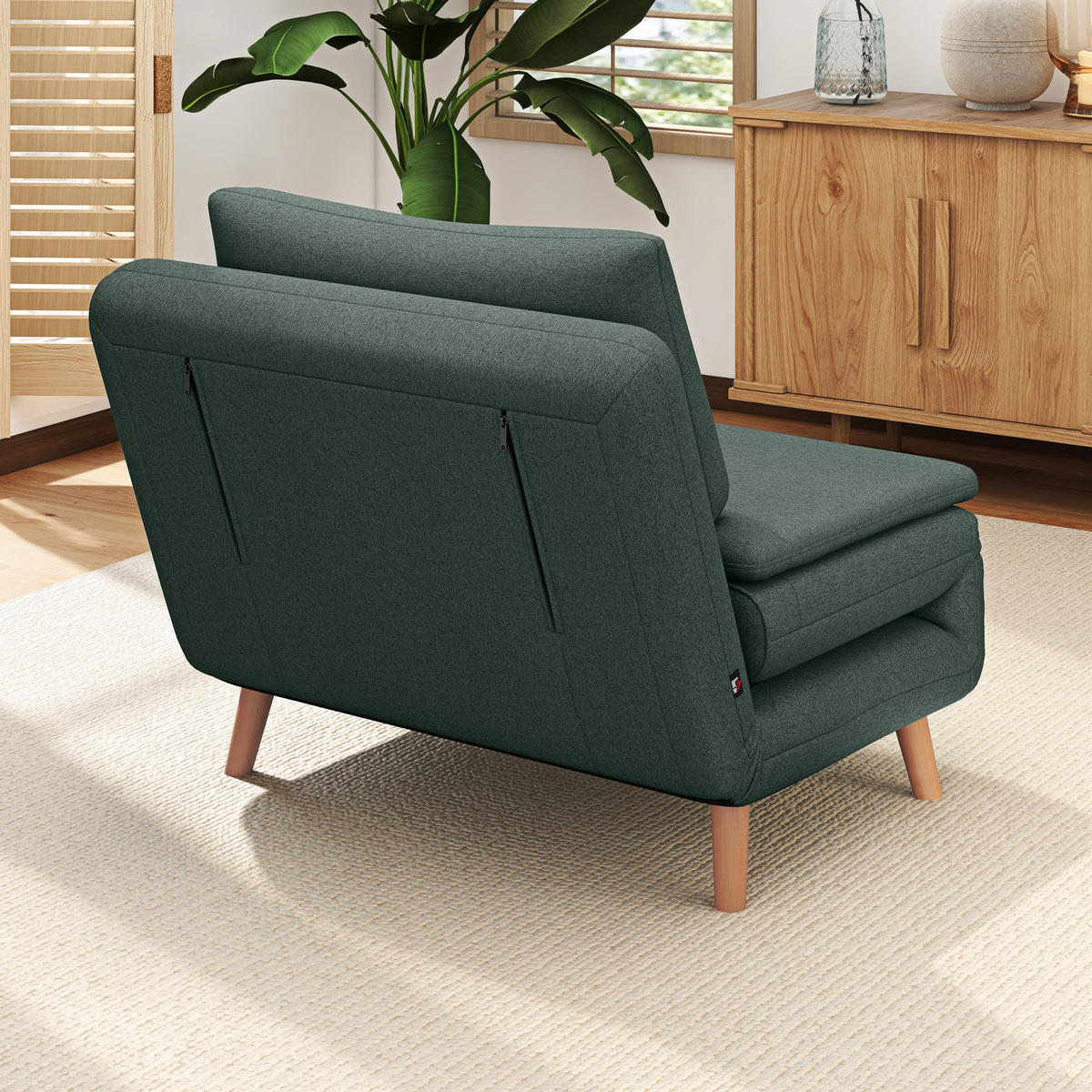 SCHLAFSESSEL 3-in-1 DE-08256 mit Bettfunktion Dunkelgrün - Dunkelgrün, Holzwerkstoff (95/80/90cm) - ComfortXL