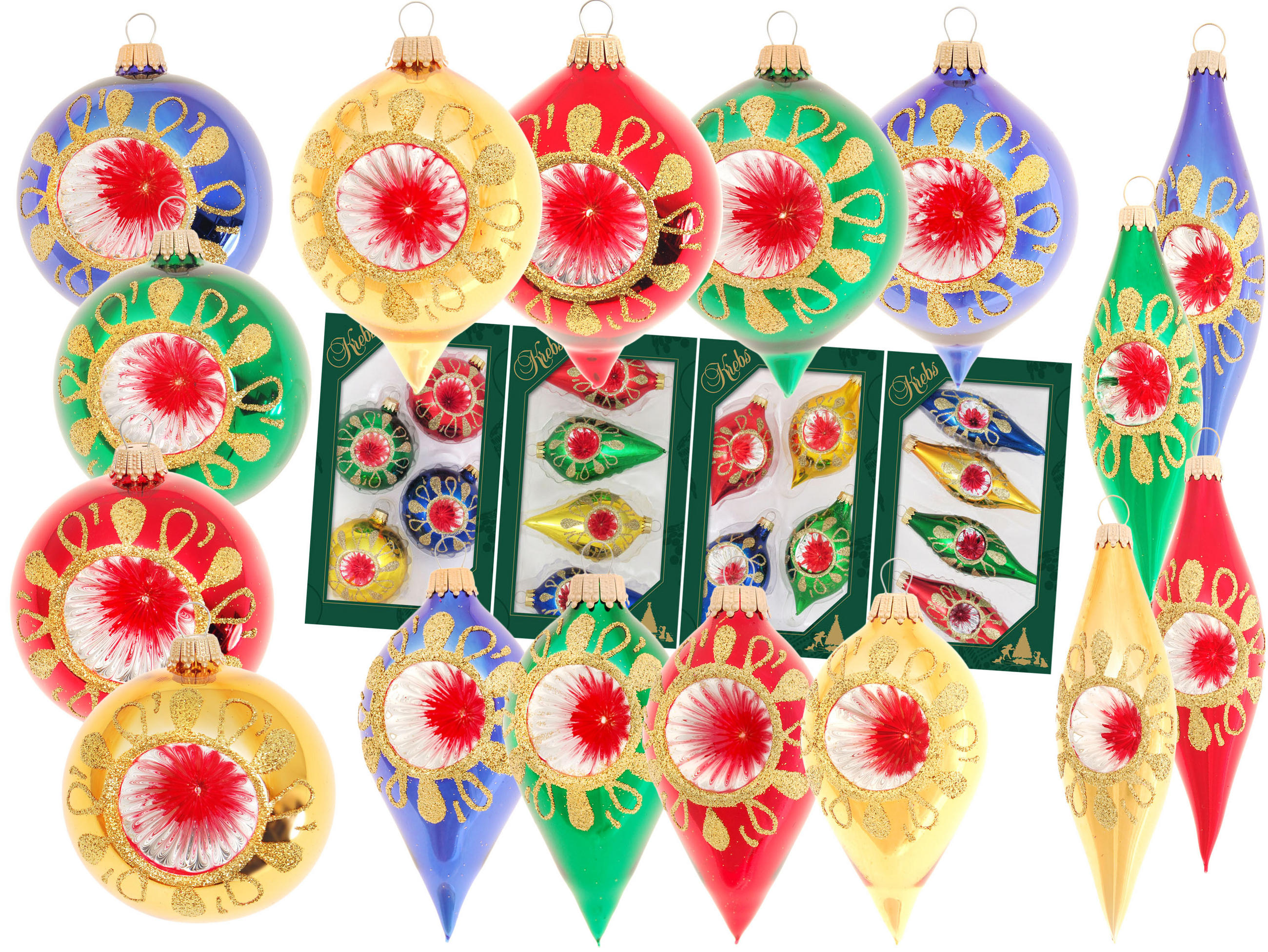 CHRISTBAUMSCHMUCK Reflexformenset Mehrfarbig 10cm (Glas / 16 Stk.) - Multicolor, Glas (7/10/7cm) - Krebs Glas Lauscha