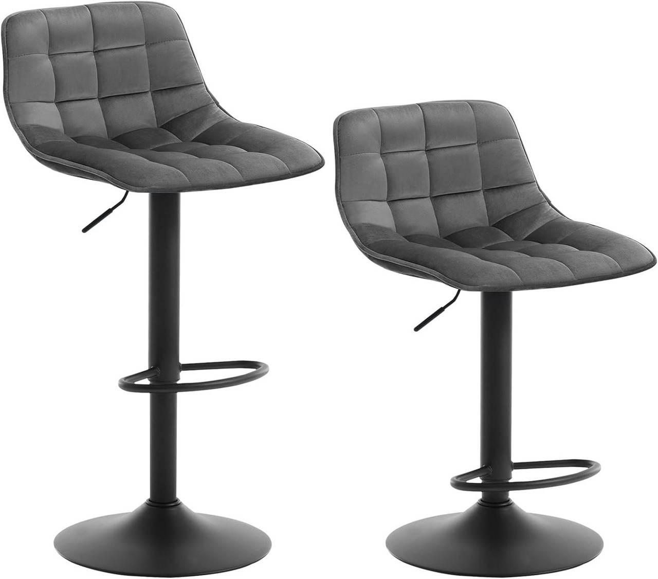 BARHOCKER 2er Set, aus Samt und Metall, Dunkelgrau - Dunkelgrau/Schwarz, Textil/Metall (42.5/82.5/38.5cm) - Woltu