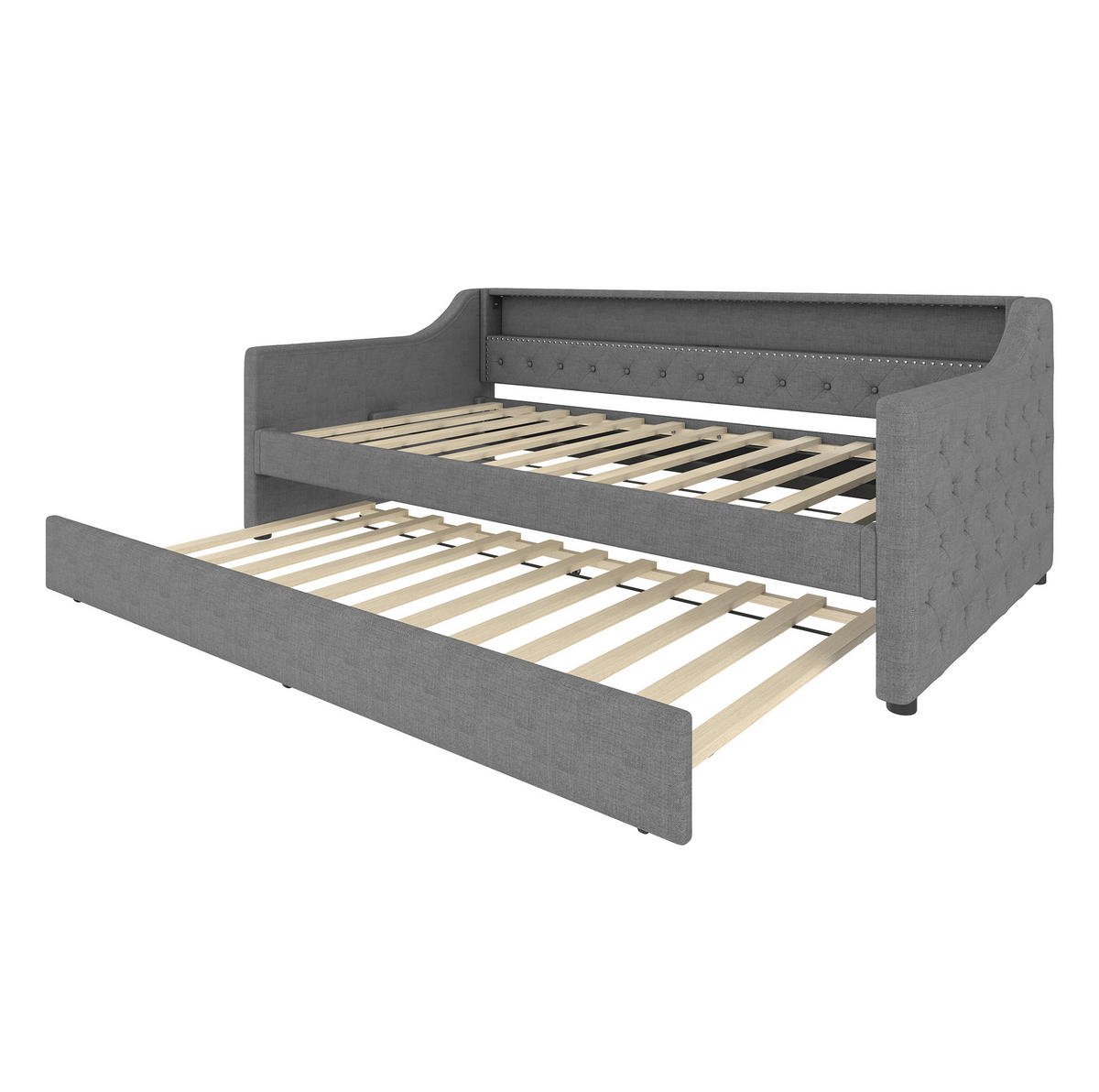 POLSTERBETT mit LED-Beleuchtung 90/200 cm mit Ausziehbett und USB - Grau, Textil (90/200cm) - BEAOK