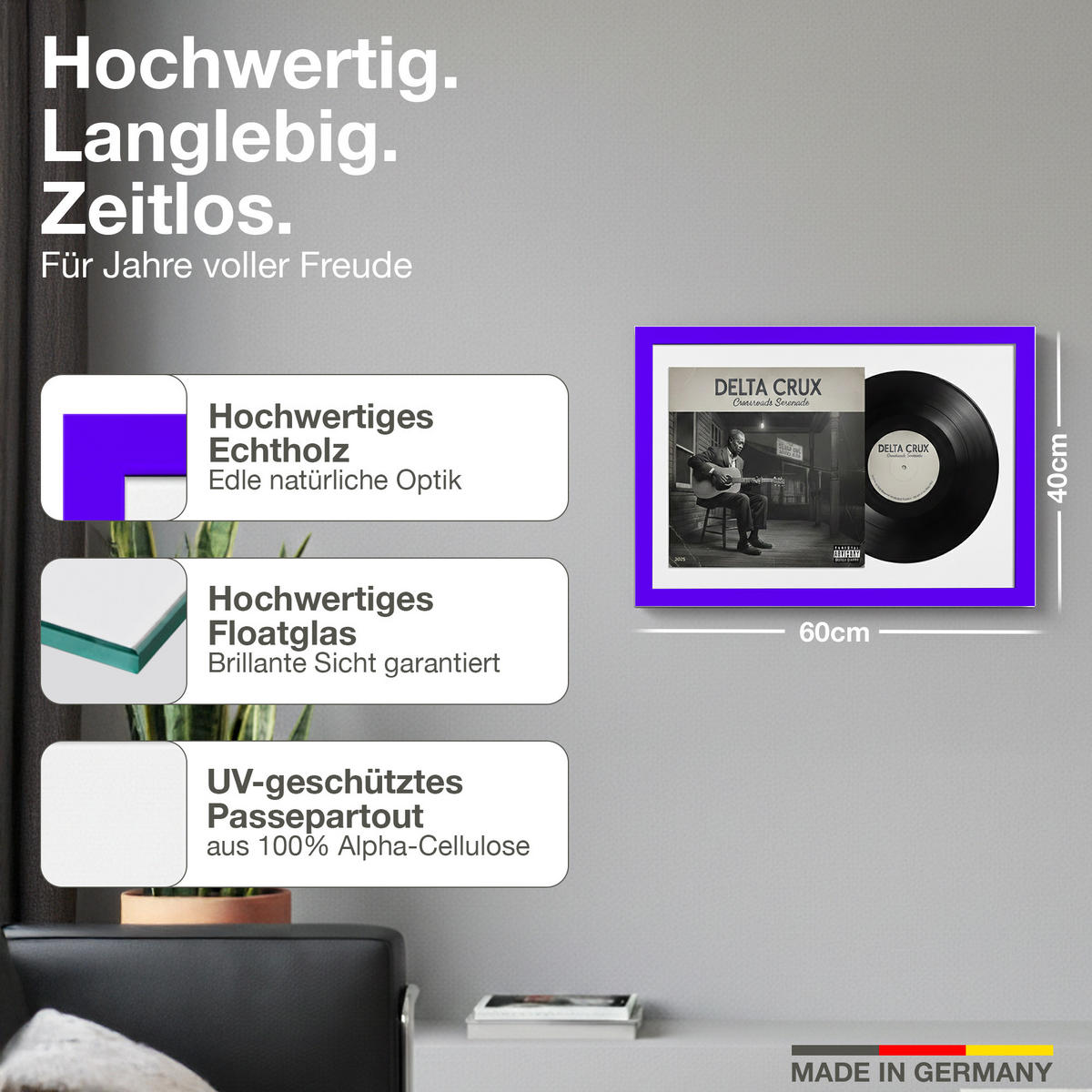 SCHALLPLATTEN RAHMEN 40/60 für Cover & Vinyl - Lila, Holz (60/40cm) - K-Möbel