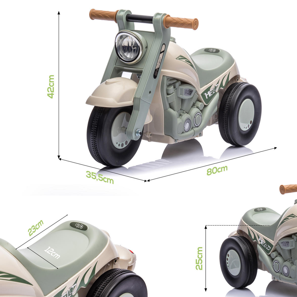RUTSCHAUTO, Motorrad-Design, Musik und Seifenblasen, für 2-5 Jahre - Creme/Weiß, Kunststoff/Metall (80/35.5/42cm) - AIYAPLAY