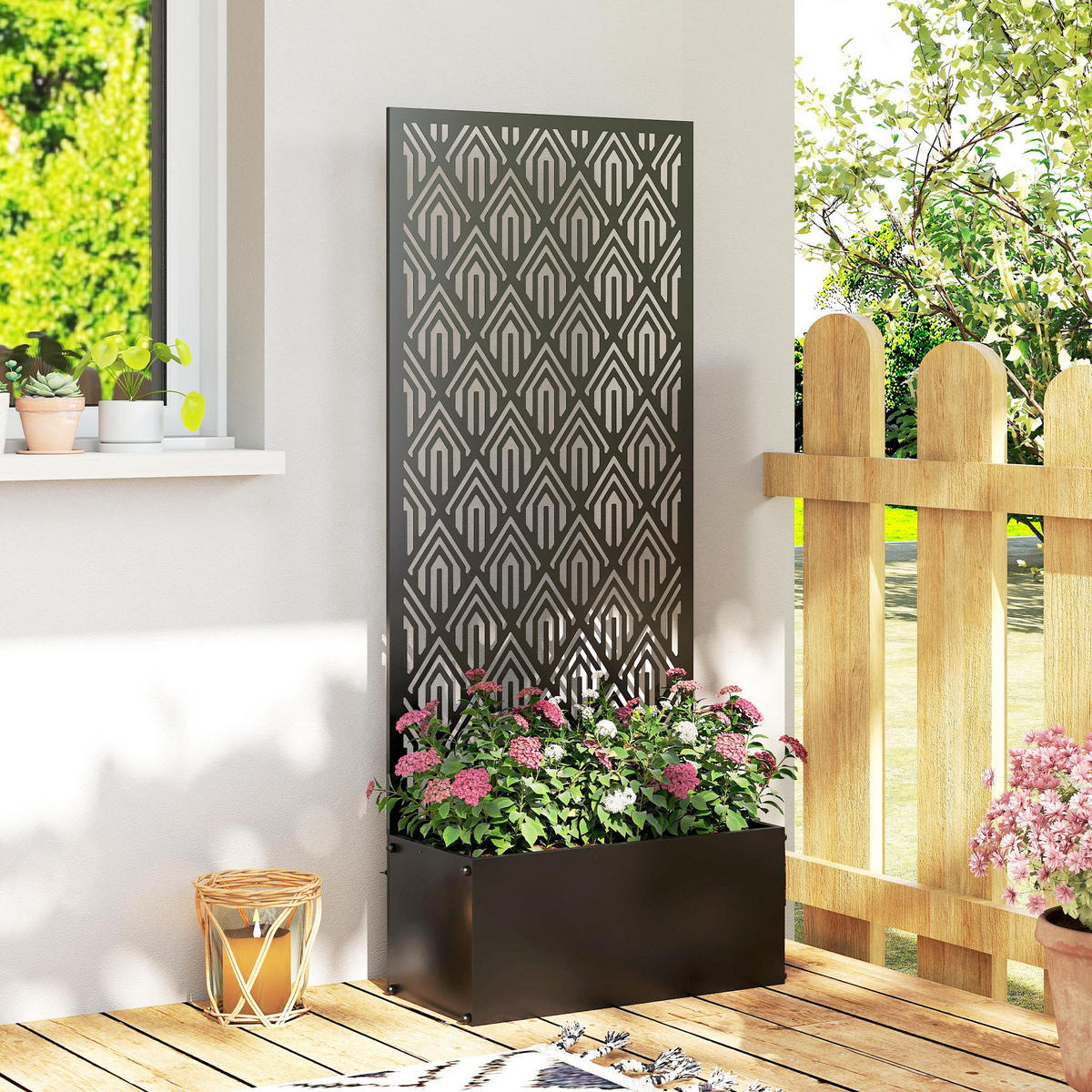 HOCHBEET DE-12312 2-in-1 mit Sichtschutz, 45/21,5/110 cm Schwarz - Schwarz, Metall (45/110/21.5cm) - ComfortXL