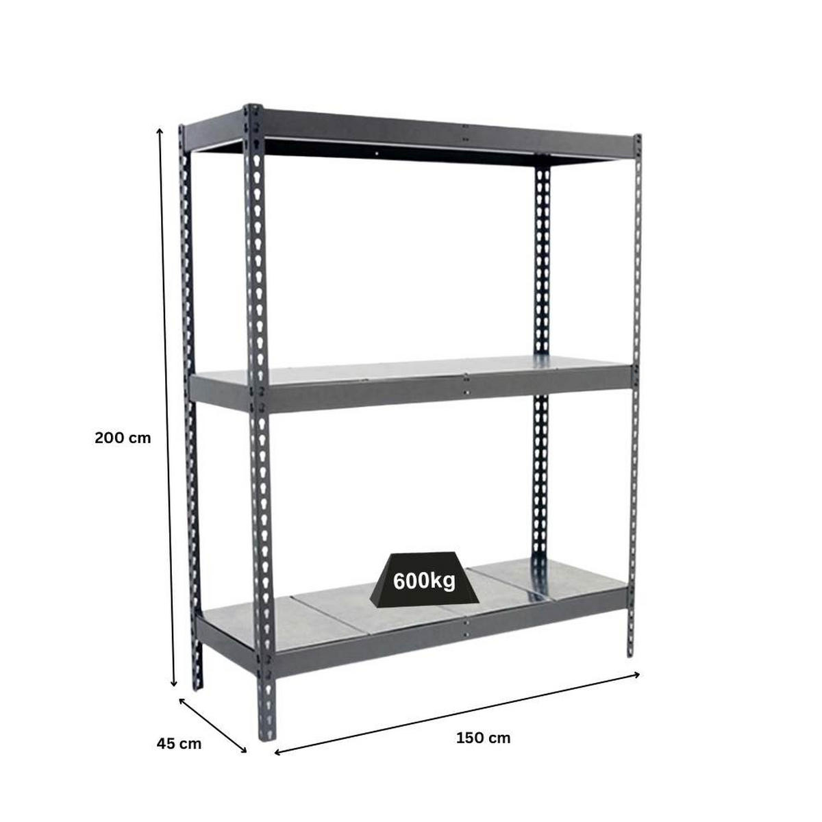 SCHWERLASTREGAL METAL BEAST THREE | HxBxT 200x150x45cm | Fachlast 600kg | Grau - Grau, Metall (150/200/45cm) - PROREGAL