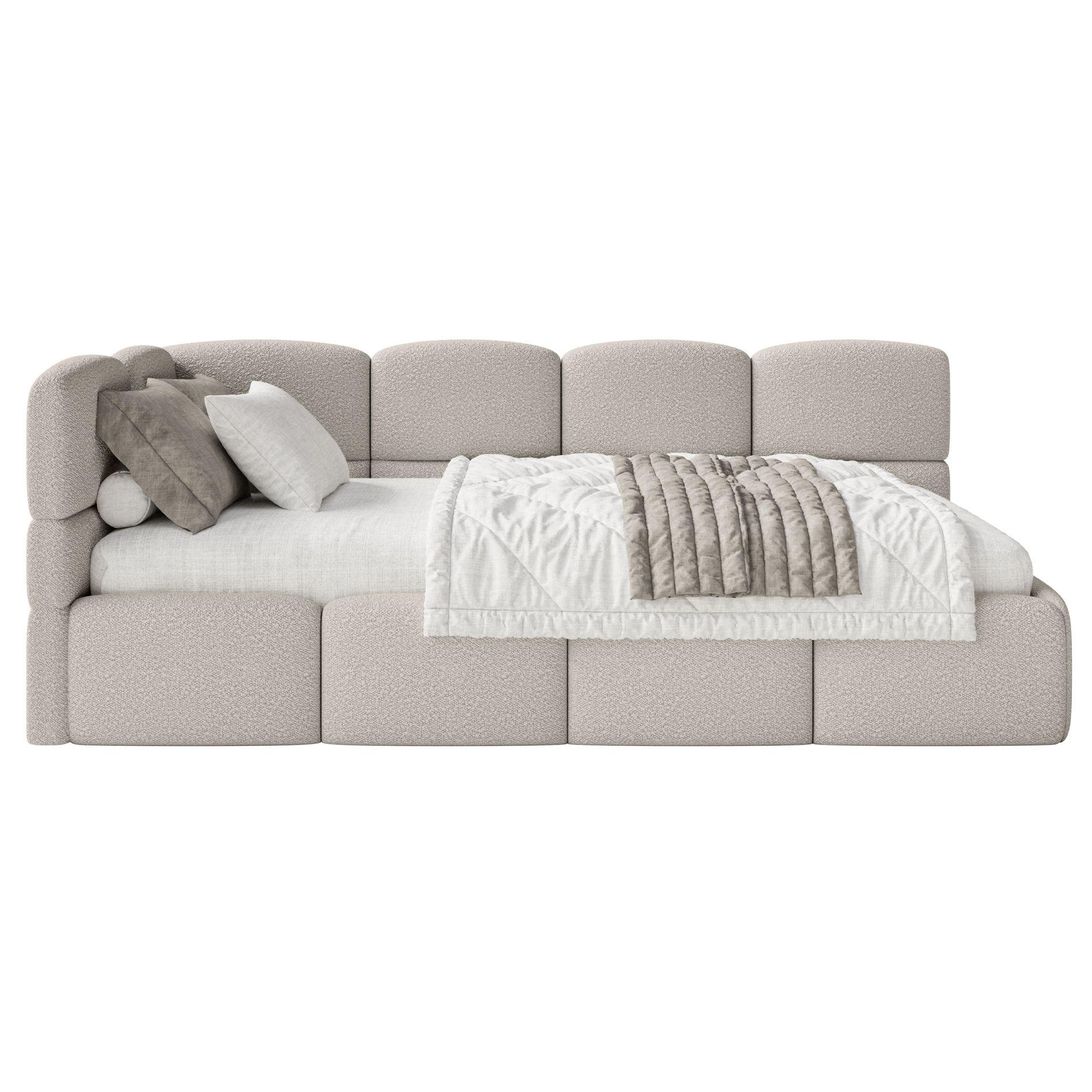 JUGENDBETT Cloudy links mit Matratze Bouclé Greige - Taupe, Kunststoff/Textil (90/200cm) - Selsey