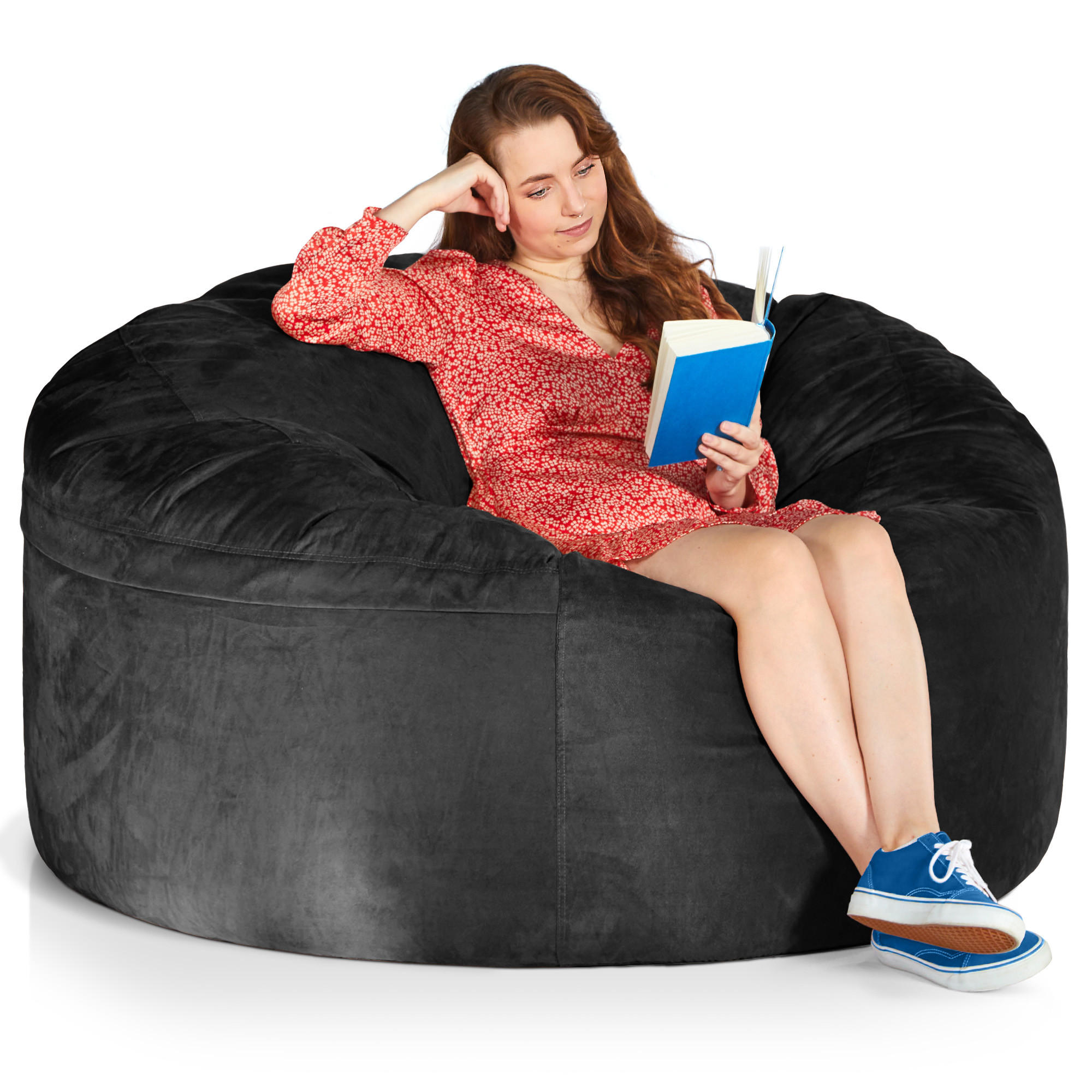 RIESEN-SITZSACK XXL JUMBO Velours 5ft - Schwarz, Textil (150/120/150cm) - Green Bean