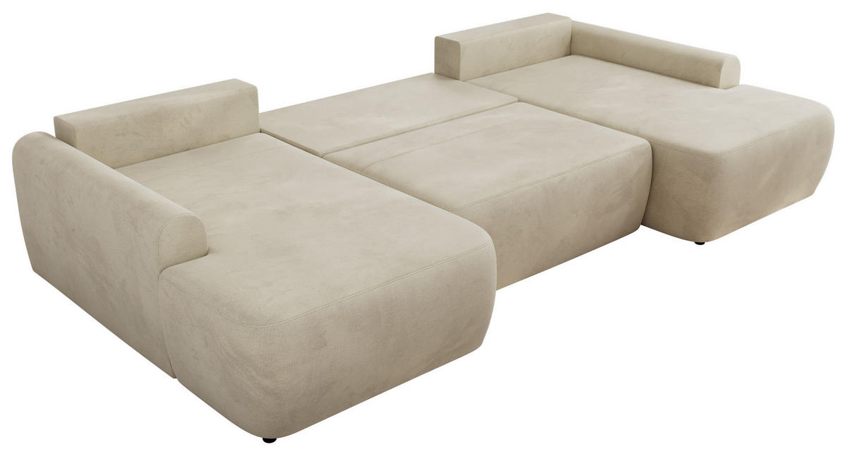WOHNLANDSCHAFT CUBO U Beige Velvet - Beige/Schwarz, Kunststoff/Textil (370/100/187cm) - MKS