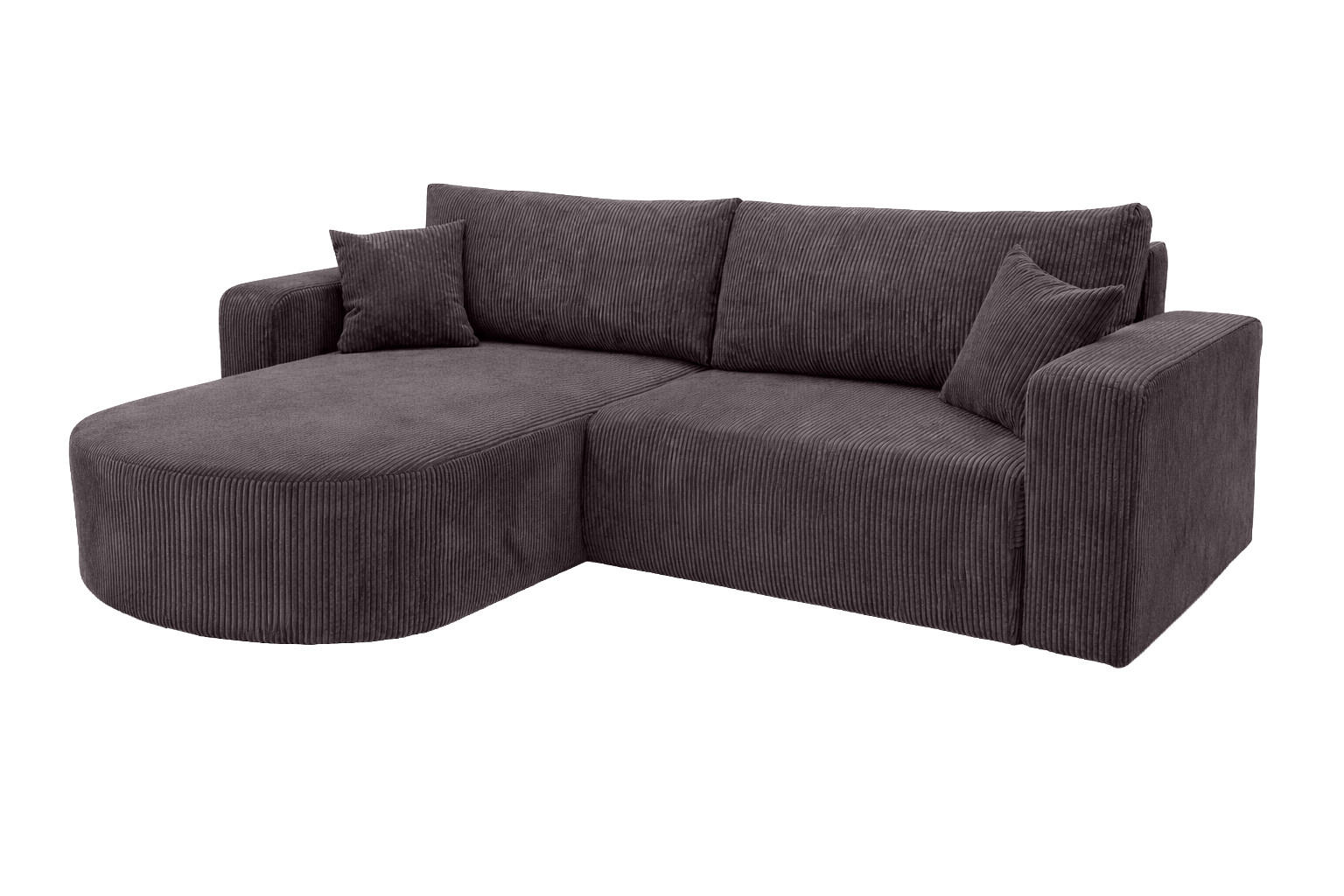 ECKSOFA Mit Schlaffunktion, Cordstoff Poso, Dunkelgrau, Links, ROUND ONE - Dunkelgrau, Holz (244/175cm) - Kaiser Möbel
