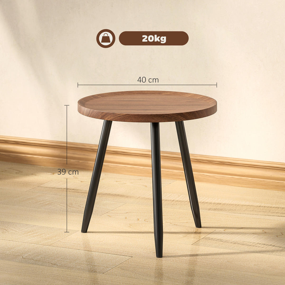 COUCHTISCH DE-15788 mit erhöhtem Rand Nussbaum - Naturfarben, Holzwerkstoff (40/40/39cm) - ComfortXL