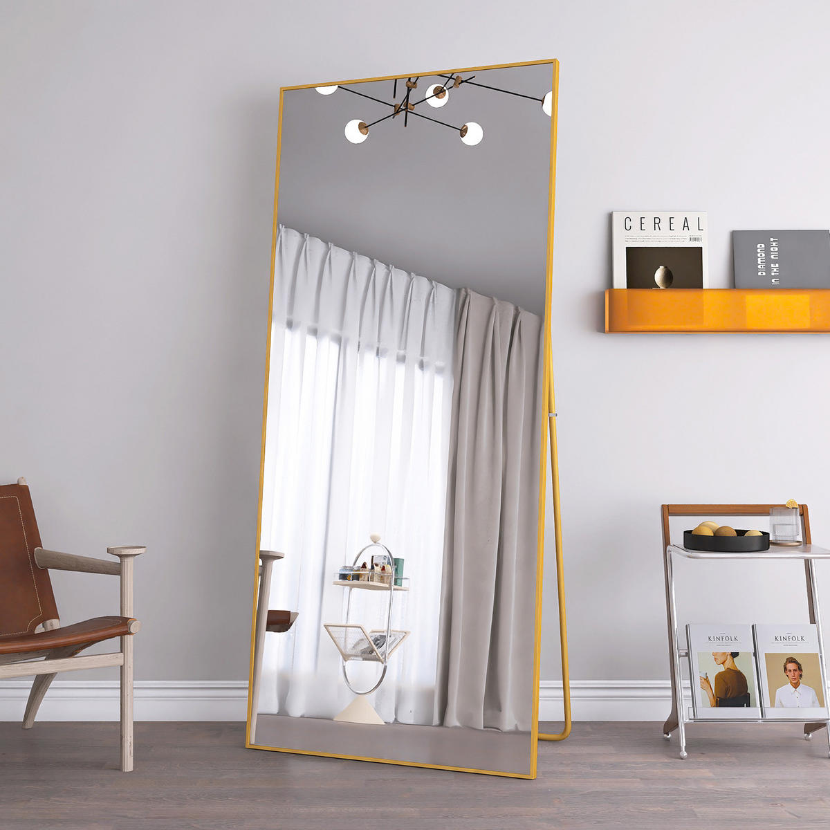 STANDSPIEGEL 180x80 cm – Freistehend & Wandmontage, Aluminiumlegierung Goldrahmen - Goldfarben, Glas/Metall (80/180/180cm)