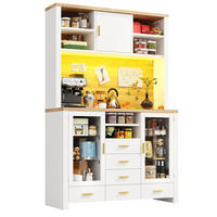 BUFFET 120/180/40 cm Weiß mit Holzdekor aus MDF und Glas mit LED-Lichtleiste - Weiß, Holzwerkstoff (40/188/120cm) - OKMYHOME