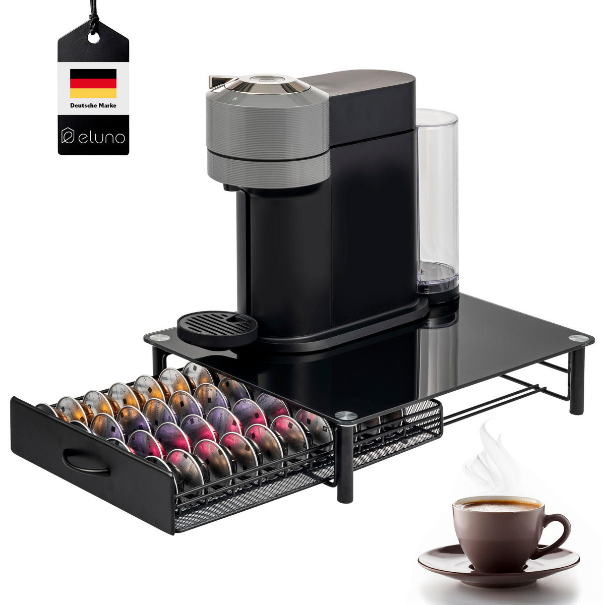 GLAS-KAPSELHALTER, für Nespresso, schwarz - Schwarz, Metall (33.5/9/41cm) - eluno