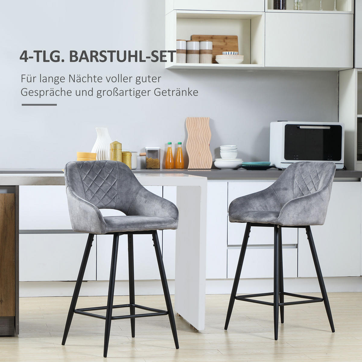BARHOCKER 4ER-SET aus Polyester Grau - Grau, Textil (53/94/50cm) - HOMCOM