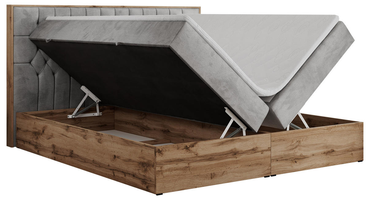 BOXBETT AMORE 140/200 Hellgrau Velvet - H3 - Hellgrau, Holz/Textil (140/200cm) - MKS
