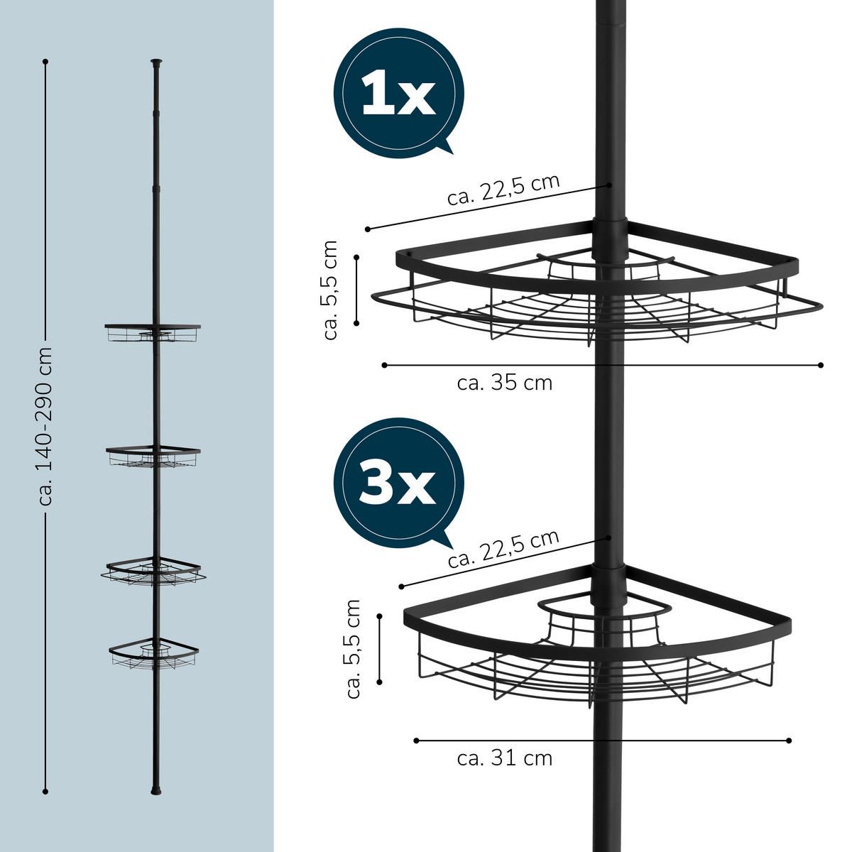 TELESKOP-ECKREGAL, schwarz, Metall - Schwarz, Metall (22.5/290/22.5cm) - bremermann