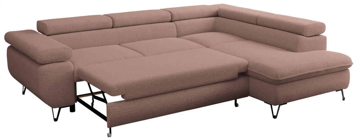 ECKSOFA PEDRO L Rosa Boucle - Rechts Seite - Schwarz/Rosa, Textil/Metall (273/208cm) - MKS