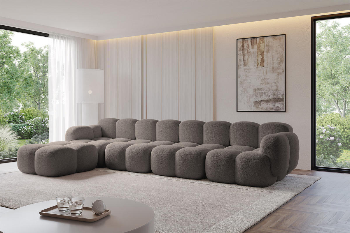 ECKSOFA modulares Sofa Links Miko-L3 390x205x75 Braun Bouclé - Dunkelbraun/Schwarz, Holzwerkstoff/Kunststoff (390/205cm) - ALTDECOR