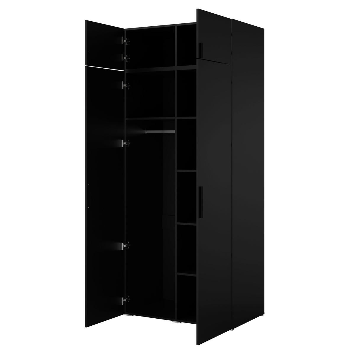 DREHTÜRENSCHRANK mit Aufsatz Napoli 2D 100 Schwarz (schwarzer oder goldener Griff) - Silberfarben/Schwarz, Holzwerkstoff/Kunststoff (100/35/60cm) - mzm24