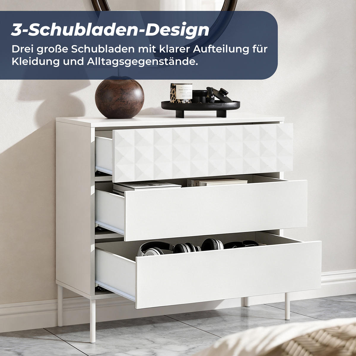 KOMMODE, Holz, Weiß - Weiß, Holzwerkstoff/Metall (80/75/40cm) - Hometopia