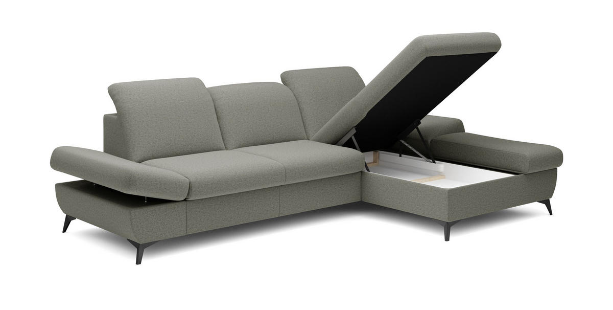 ECKSOFA FELICE R-S Grau Geflochtener Stoff mit Schlaffunktion - Grau, Holz (284/166cm) - MASSENO