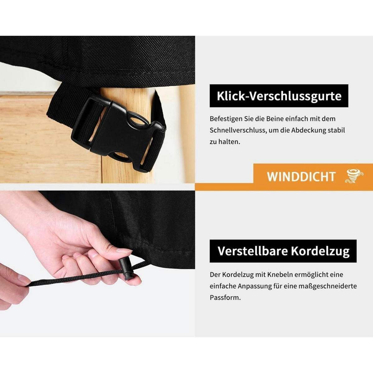 ABDECKHAUBE für Gartentisch Rund Schwarz 190 x 80 cm - Schwarz, Textil (190/80/190cm)