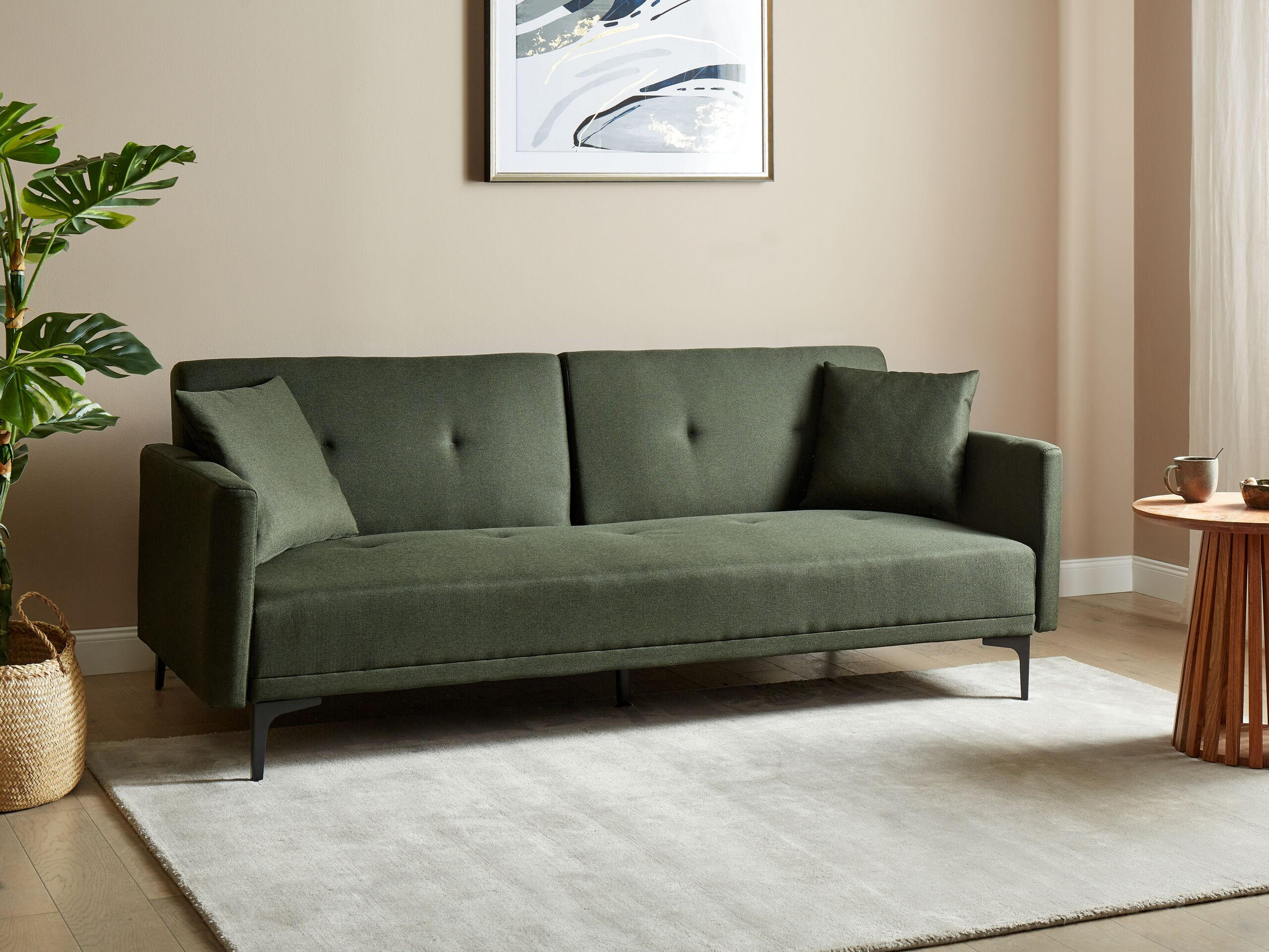 3-SITZER-SCHLAFSOFA dunkelgrün/schwarz Lucan - Schwarz/Grün, Textil (191/75/91cm) - Beliani