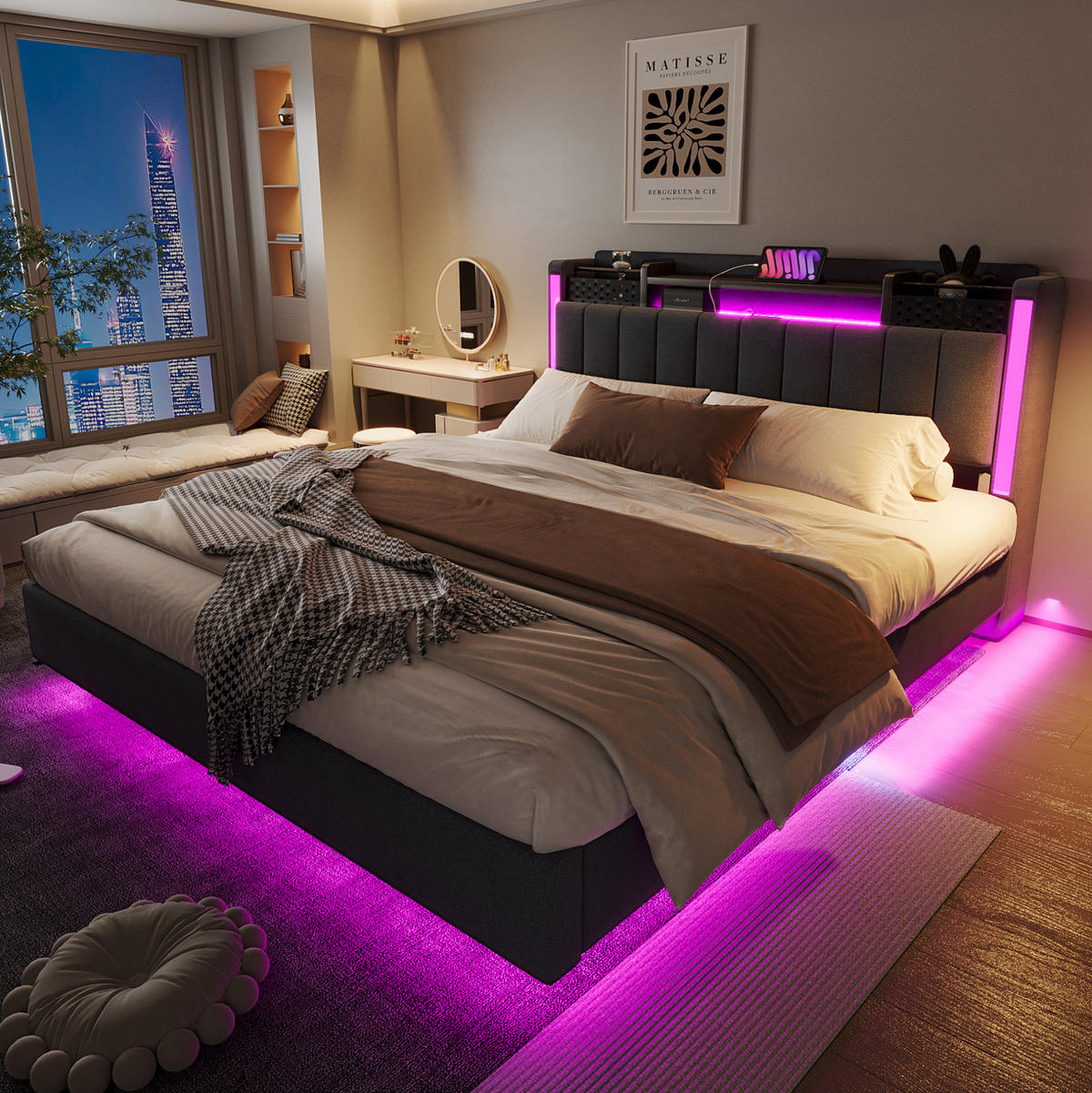 POLSTERBETT mit LED, USB und Stauraum 160x200 cm Grau - Grau, Metall (160/200cm) - Meubliv