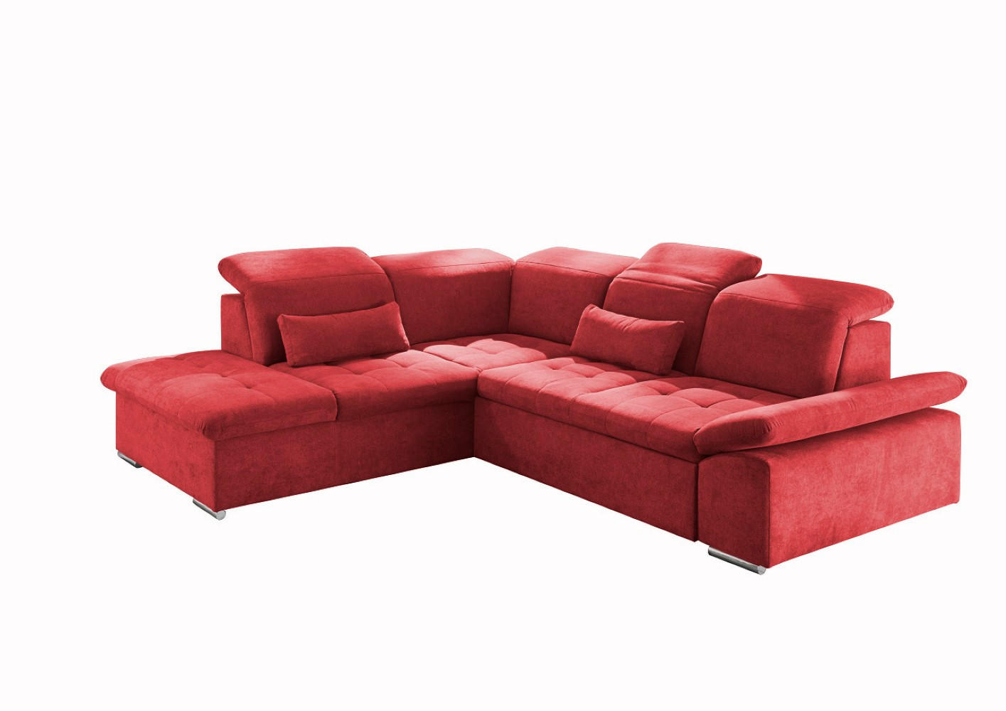 ECKSOFA mit Schlaffunktion mit Bettkasten und verstellbaren Kopf- und Rückenlehnen - Chromfarben/Rot, Textil (276/240cm) - ed exciting design
