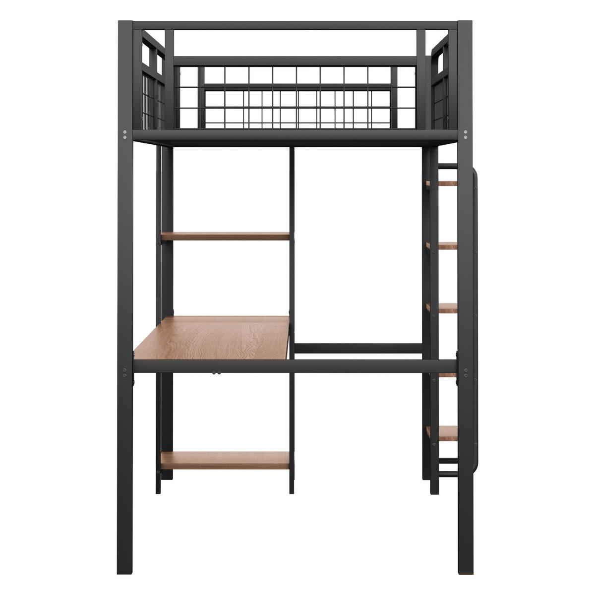 HOCHBETT aus Metall 90x200 cm in Schwarz mit Schreibtisch & Regalen - Schwarz, Metall (90/200cm) - Modfu