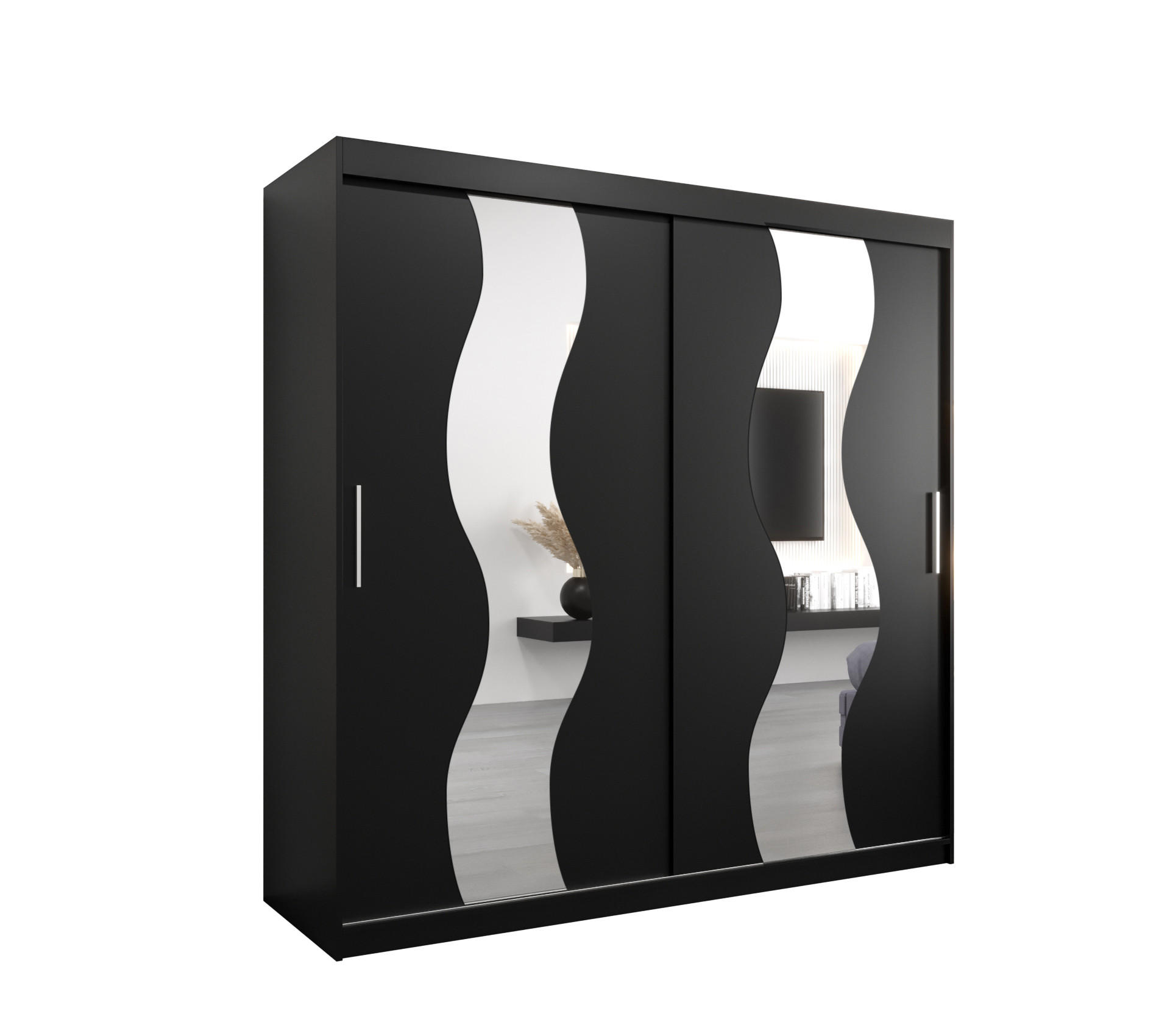 Abiks Möbel Schwebetürenschrank Schwarz, Schwarz 200x200x62 cm