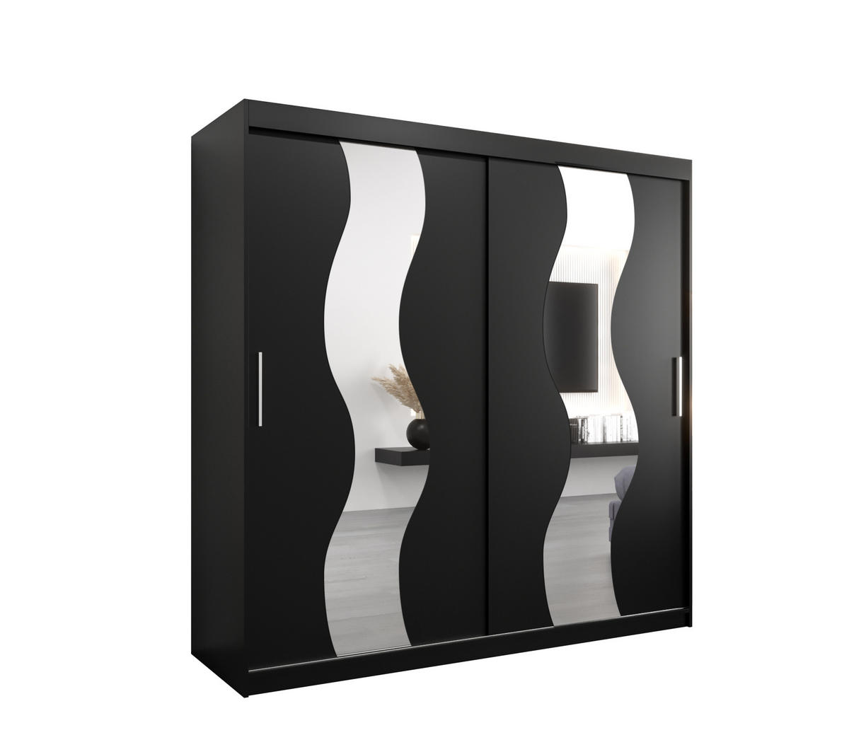 SCHWEBETÜRENSCHRANK 200/200/62 2-türig - Silberfarben/Schwarz, Holz/Kunststoff (200/200/62cm) - Abiks Möbel