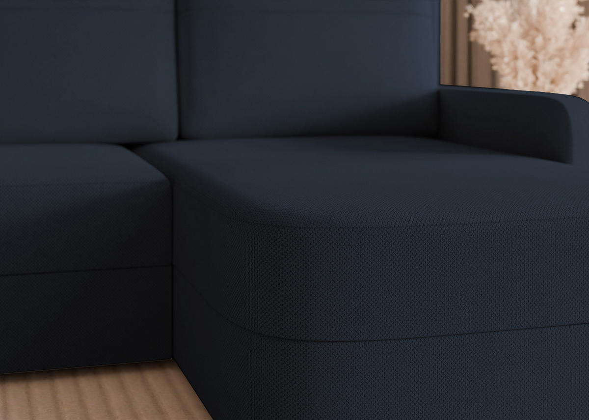 ECKSOFA CERIS mit Schlaffunktion und Bettkasten Marineblau - Dunkelblau, Holzwerkstoff/Kunststoff (250/90cm) - Idohome