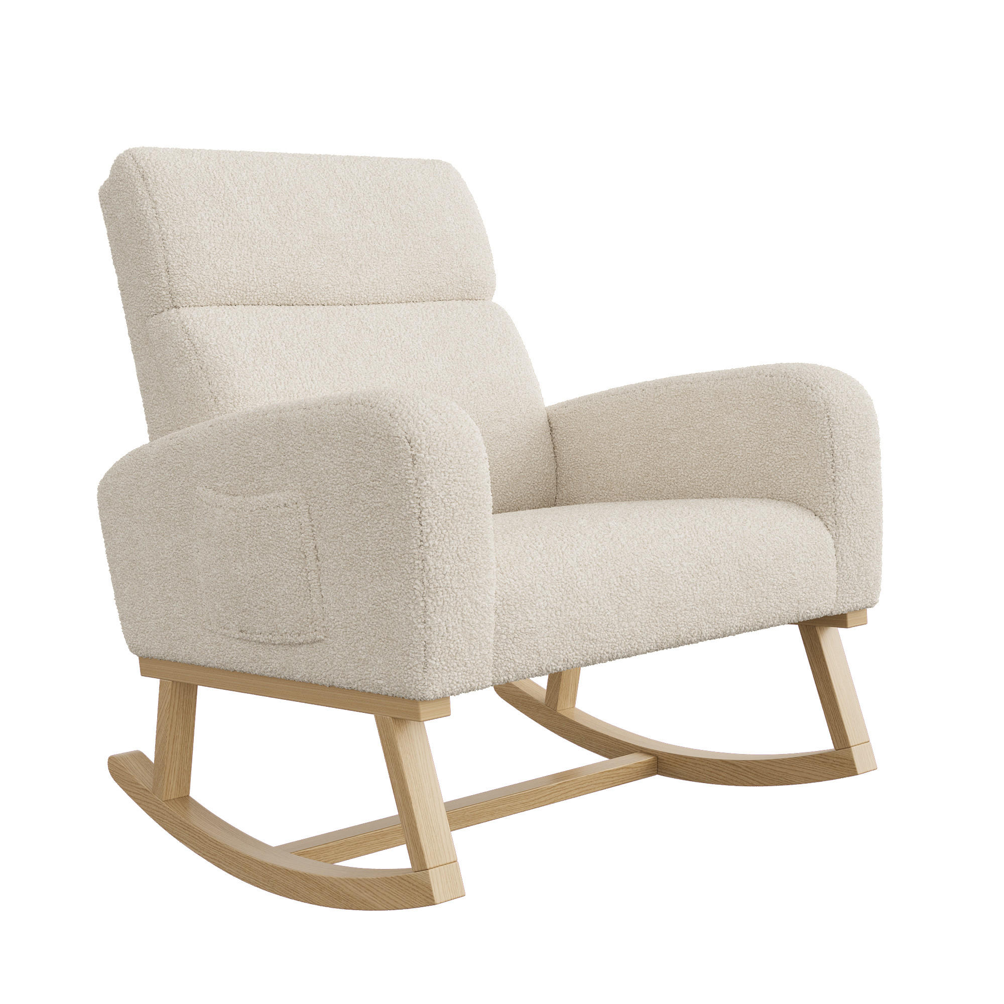SCHAUKELSTUHL Beige Sherpa Mit Massivholzbeinen Skandinavisch - Beige, Holz (69.2/87/78.5cm)