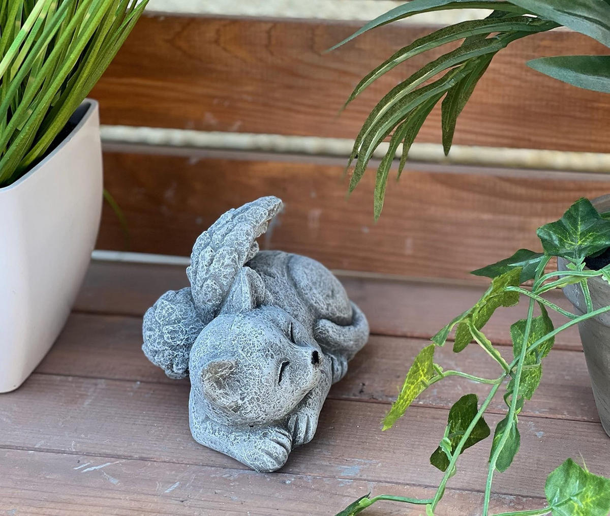 STEINFIGUR Katze mit Engelsflügeln frostfest winterfest Steinguss - Grau, Stein (14/9/10cm) - stoneandstyle