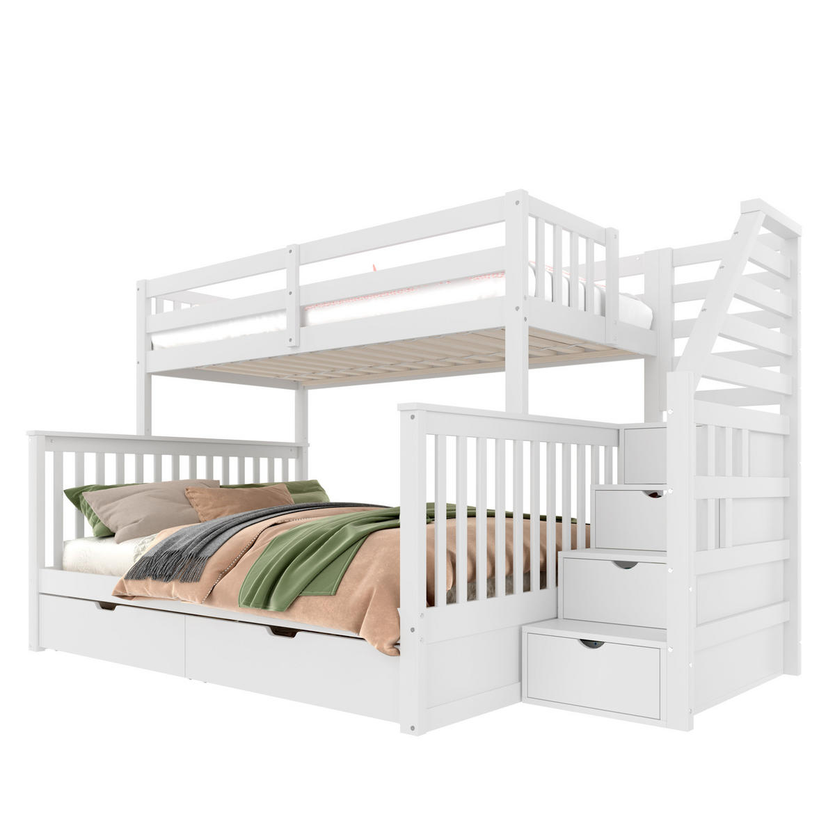 ETAGENBETT 90/200 + 140/200 cm aus Kiefer mit Schubladen und Absturzsicherung Weiß - Weiß, Holz (140/200cm) - Modenvie