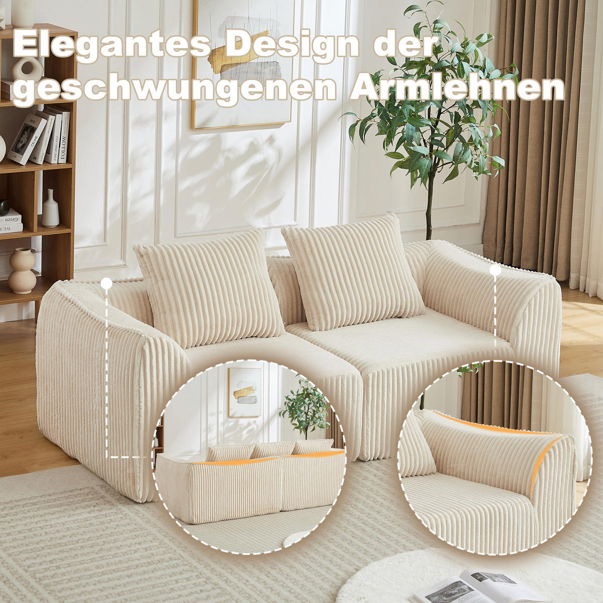 2-SITZER SOFA aus Cord in Beige minimalistisch & ohne Montage - Beige, Textil (101/72.5/185cm) - Urban Meuble