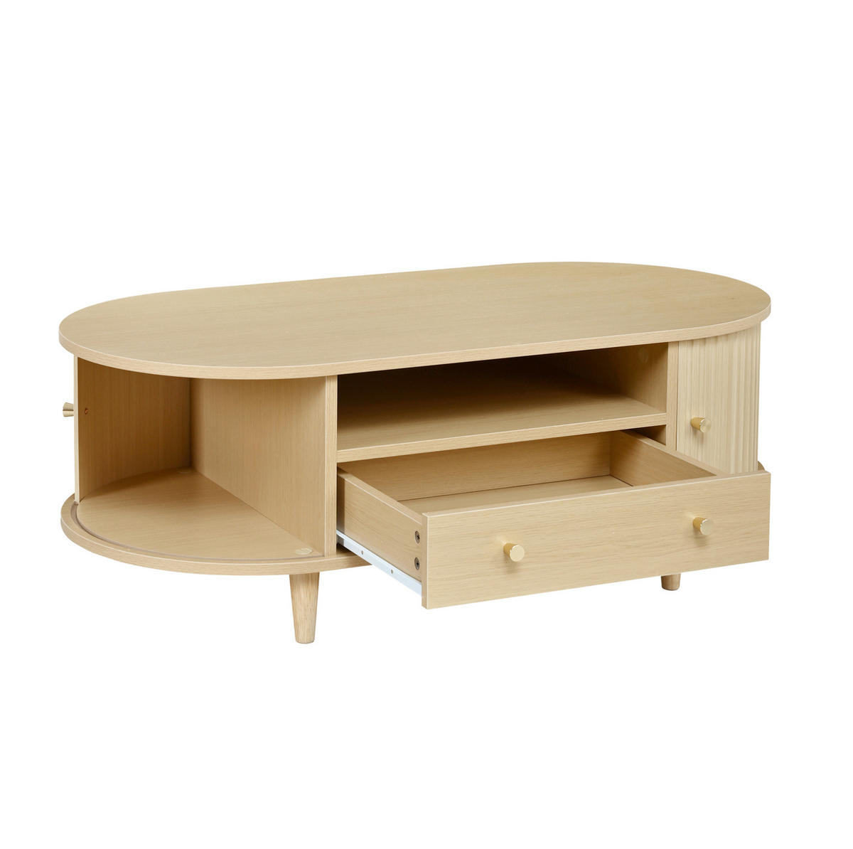 COUCHTISCH 100/50/36 cm mit Schublade, offener Ablage und Rolltür aus MDF, Eichefarben - Eichefarben, Holzwerkstoff (100/50/36cm) - Redom