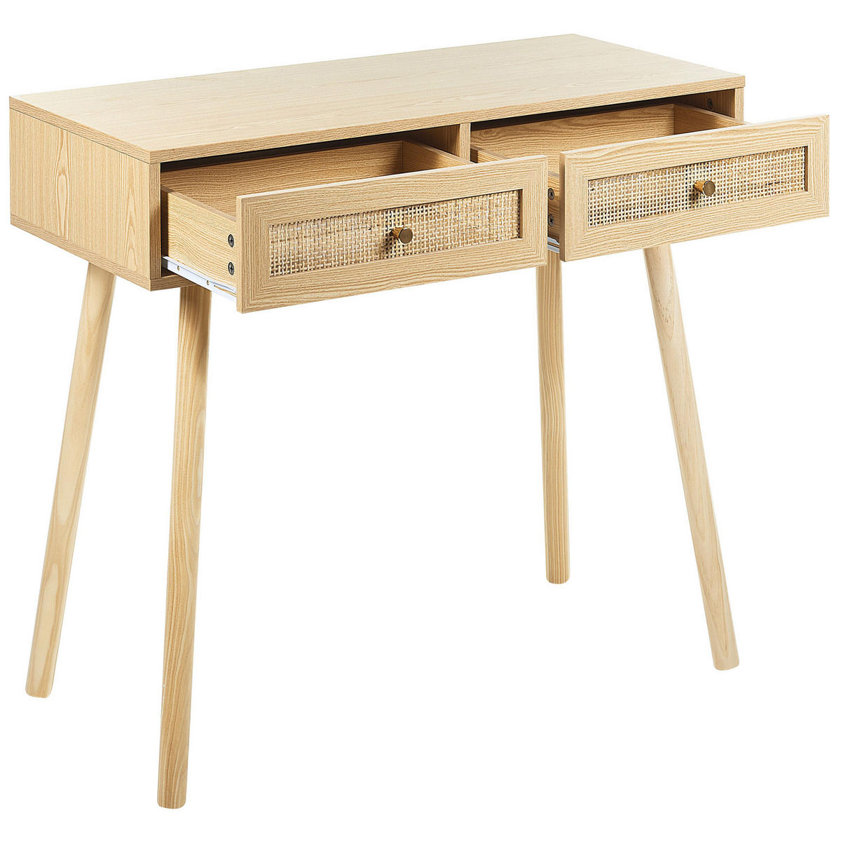 KONSOLENTISCH Rattan hellbraun 2 Schubladen Odell - Hellbraun, Holzwerkstoff (40/88/79cm) - Beliani
