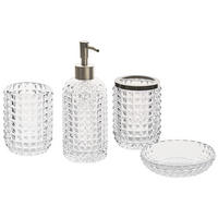 BADEZIMMER Set 4-teilig Glas transparent Tapia - Transparent/Silberfarben, Glas (11/20/9cm) - Beliani