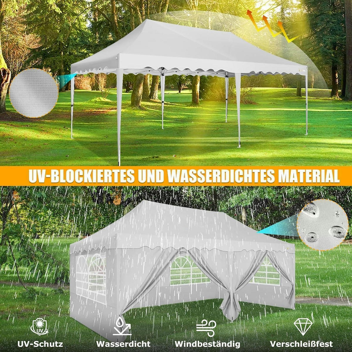 FALTPAVILLON 3x6m Weiß mit 6 Seitenwänden Metall - Weiß, Metall (300/320/600cm)
