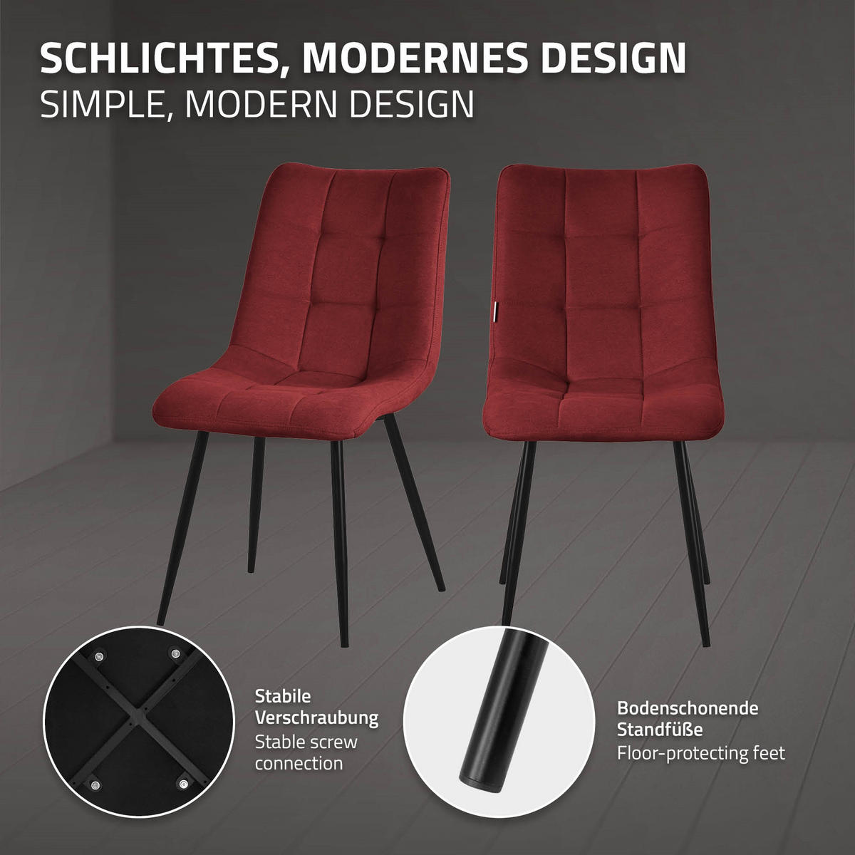 ESSZIMMERSTUHL 6er Set - Rot/Schwarz, Textil/Metall (49/89/60.5cm) - ML-DESIGN