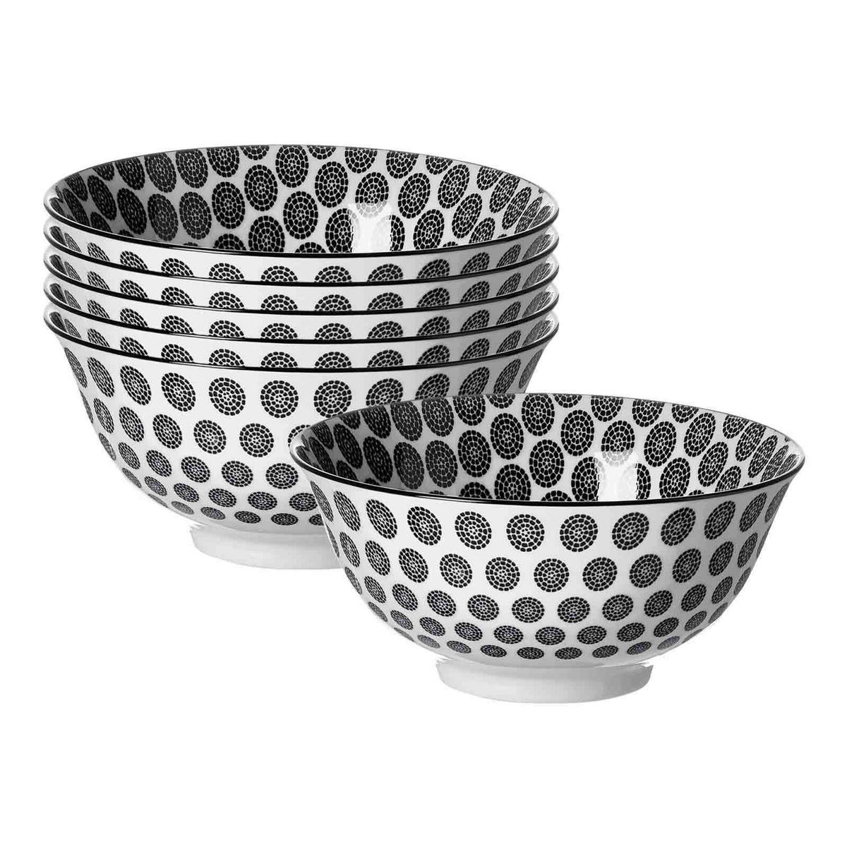 MÜSLISCHALEN Takeo Circles schwarz-weiß ø 15,5 cm 6er Set - Schwarz/Weiß, Keramik (15.5cm) - Ritzenhoff Breker