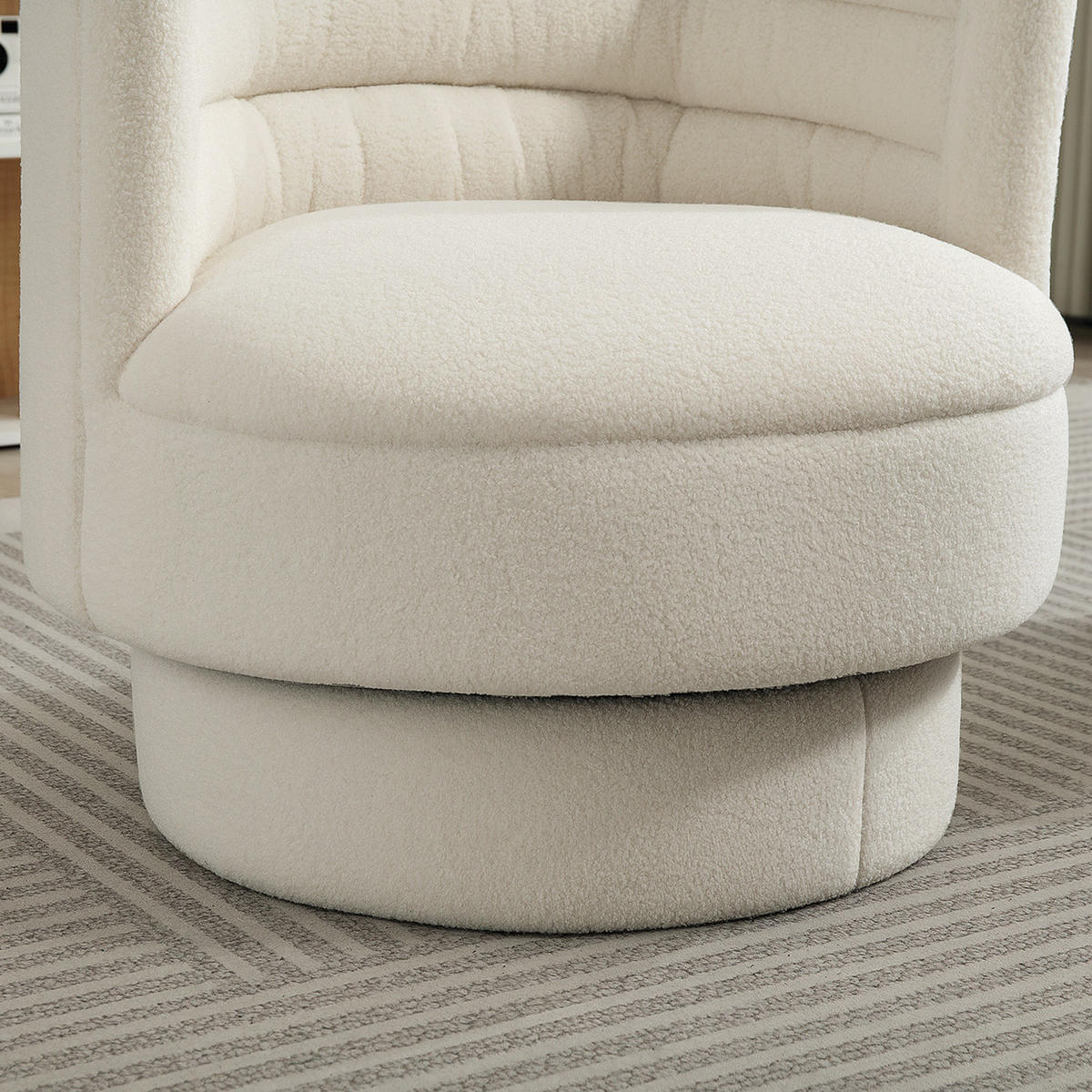 POLSTERSSESSEL DE-06832 drehbar mit Kautschukholzrahmen Cremeweiß - Creme, Textil/Metall (74/74/74cm) - ComfortXL